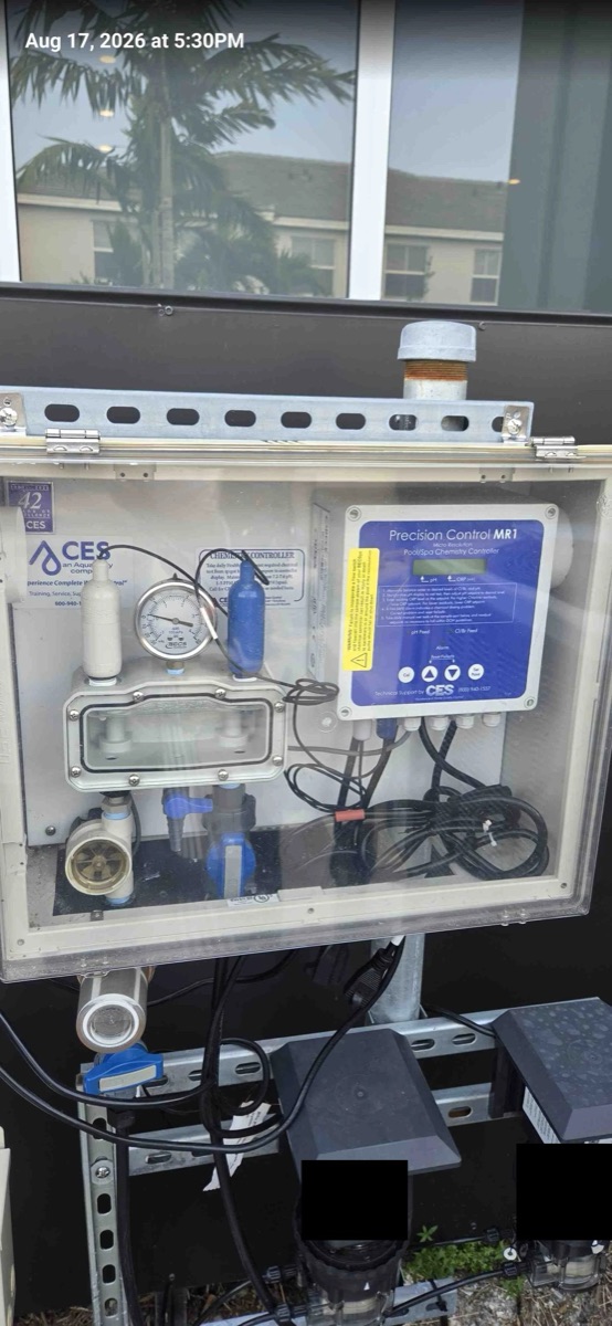 Commercial ORP/pH chemistry controller panel installed at a Guardian Pools commercial account